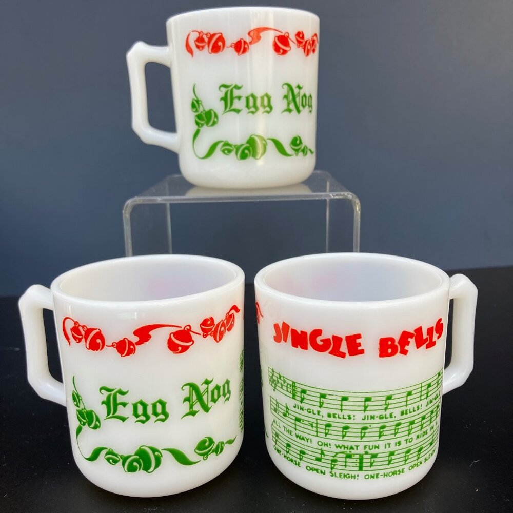 Hazel Atlas Tom and Jerry Egg Nog Jingle Bell Mugs - Set of 3 - Picture 6 of 9